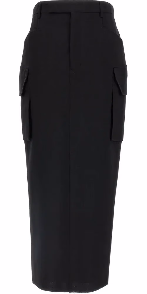 Rick Owens Black Wool Midi Skirt