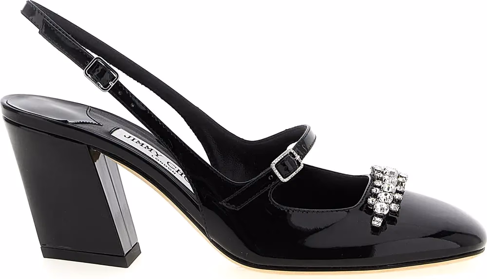 Jimmy Choo Black Leather Mid Heel Pumps