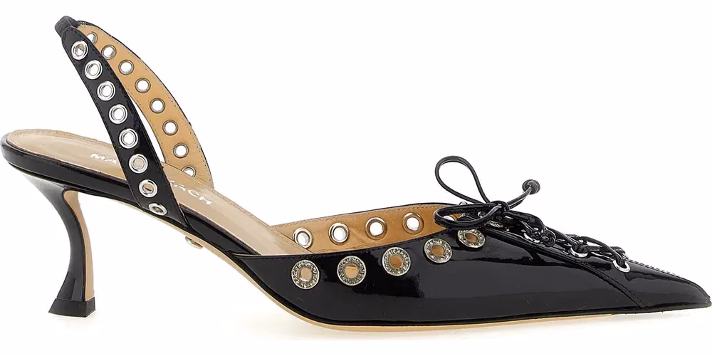 MACH & MACH Black Calfskin Mid Heel Pumps