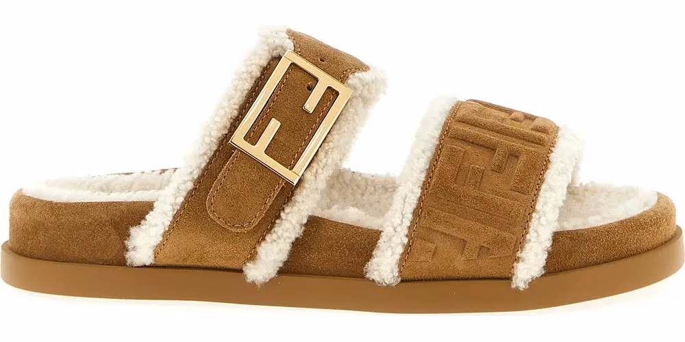 Fendi Beige Calfskin Slides
