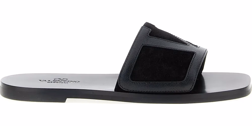 Valentino Garavani Black Calfskin Slides