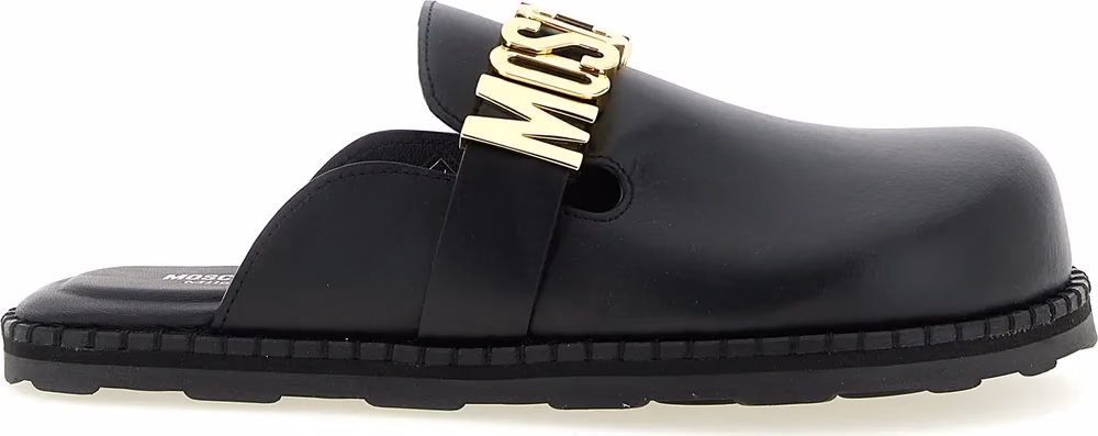 Moschino Black Calfskin Clogs