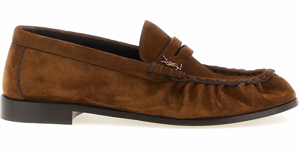 Saint Laurent Brown Calfskin Slip-On Loafers