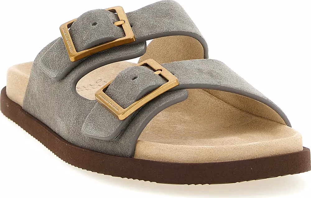 Brunello Cucinelli Gray Calfskin Slides