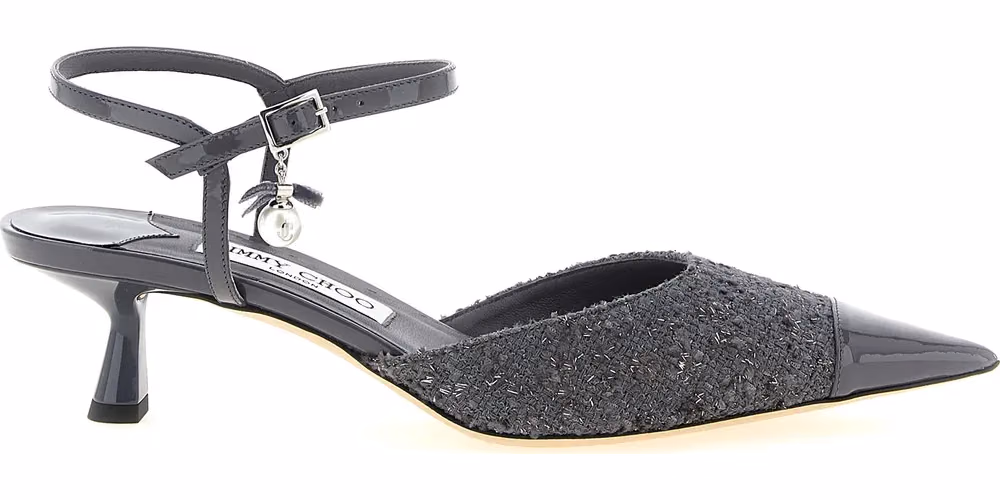Jimmy Choo Gray Tencel Mid Heel Pumps