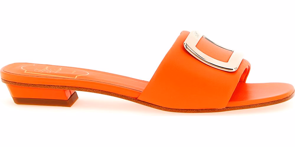 Roger Vivier Orange Lamb Leather Mid Heel Pumps