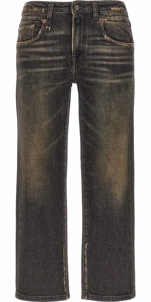 R13 Black Cotton Boyfriend Jeans