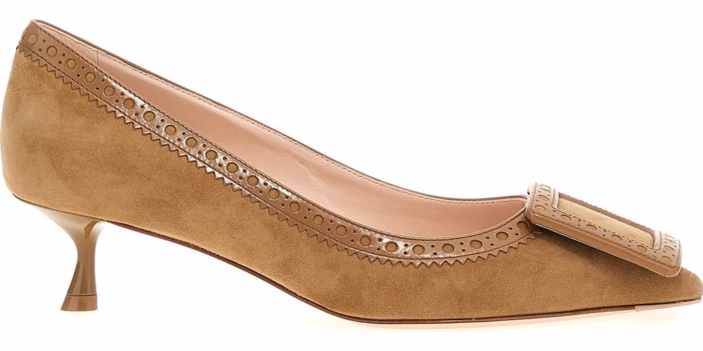 Roger Vivier Beige Goatskin Mid Heel Pumps