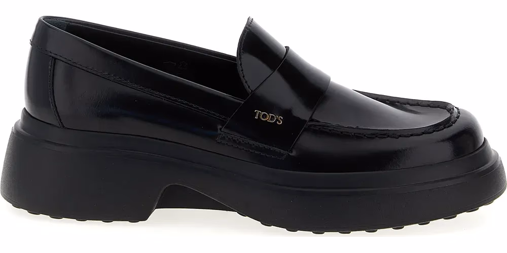 Tod's Black Calfskin Slip-On Loafers