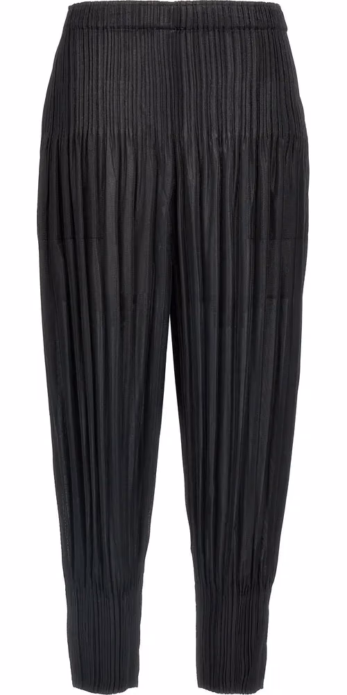 PLEATS PLEASE ISSEY MIYAKE Black Polyester Casual Pants