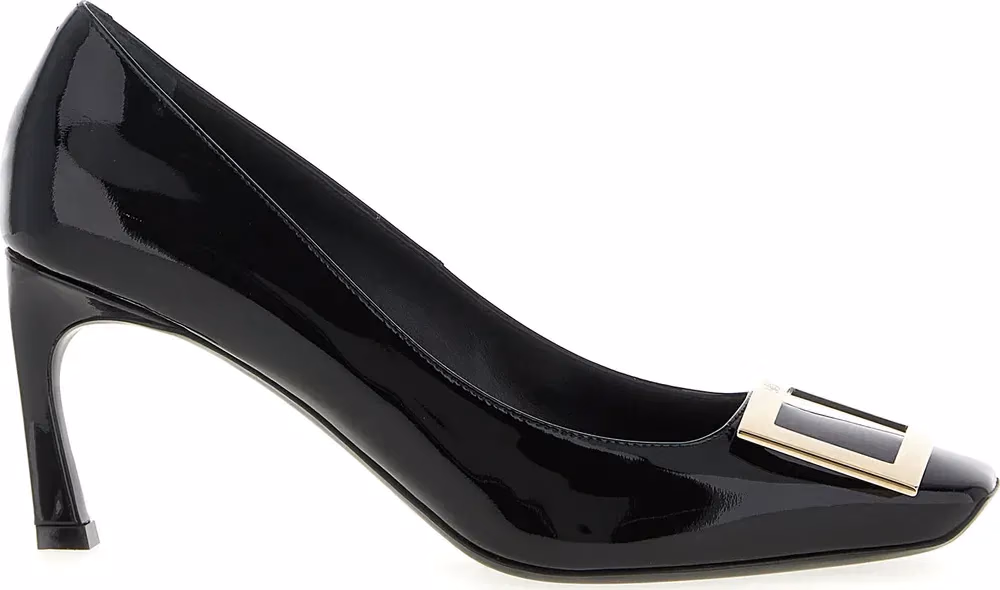 Roger Vivier Black Calfskin Mid Heel Pumps