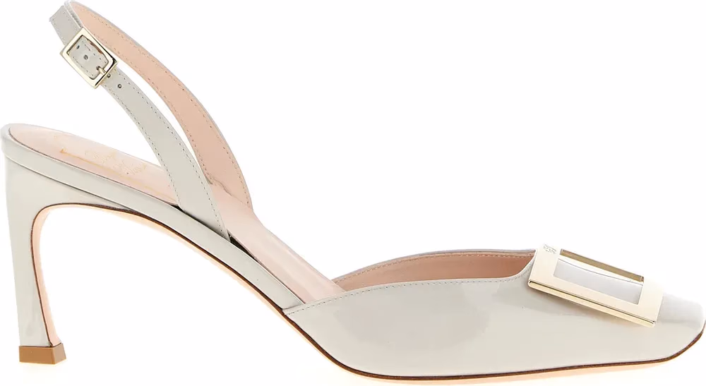 Roger Vivier White Calfskin Mid Heel Pumps