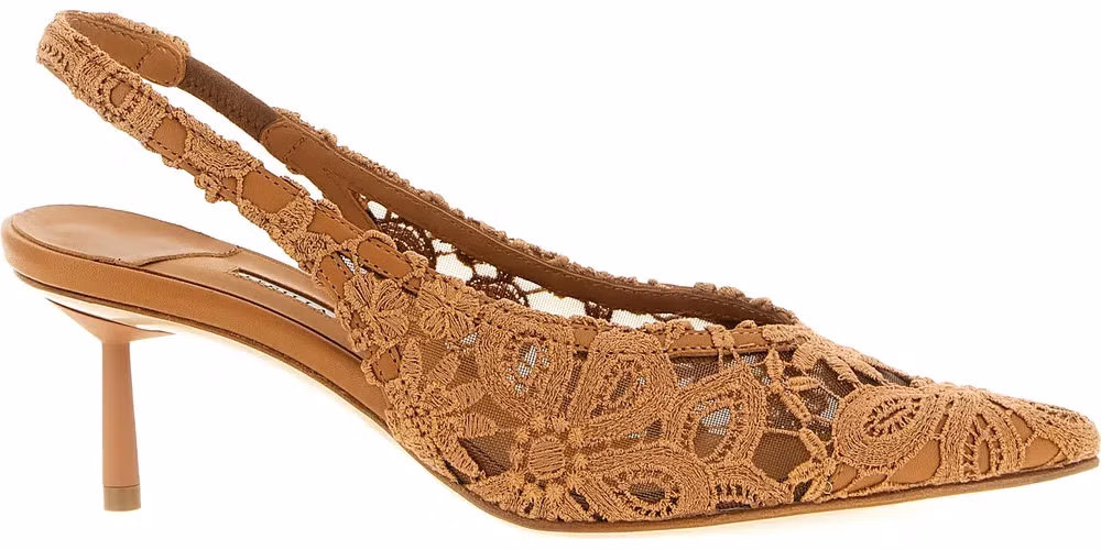 LE SILLA Brown Cotton Mid Heel Pumps