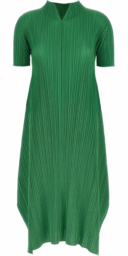 PLEATS PLEASE ISSEY MIYAKE Bicolor Polyester Midi Dress