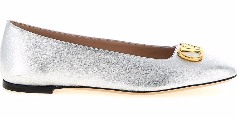 Valentino Garavani Silver Lamb Leather Ballet Flats