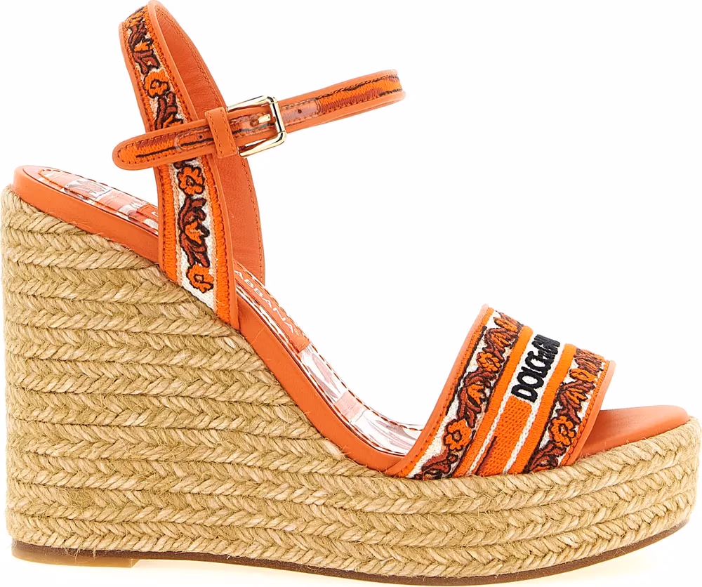 Dolce & Gabbana Orange Cotton Wedge Sandals