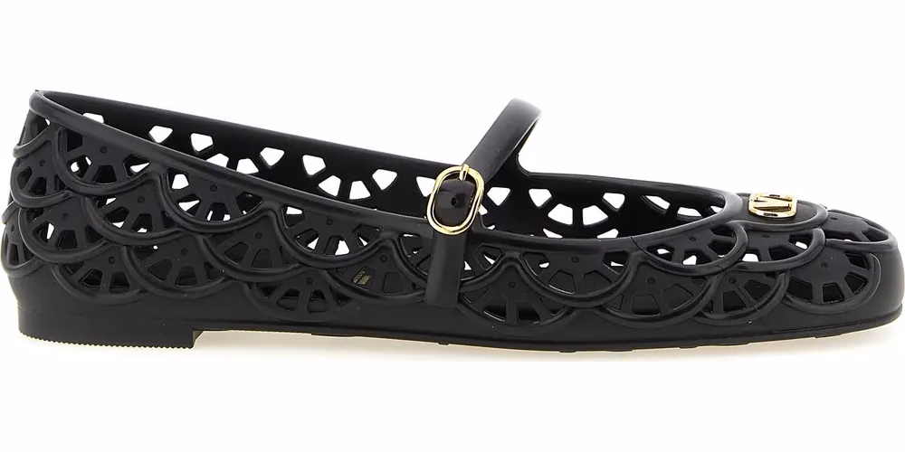 Valentino Garavani Black Polyvinyl Ballet Flats