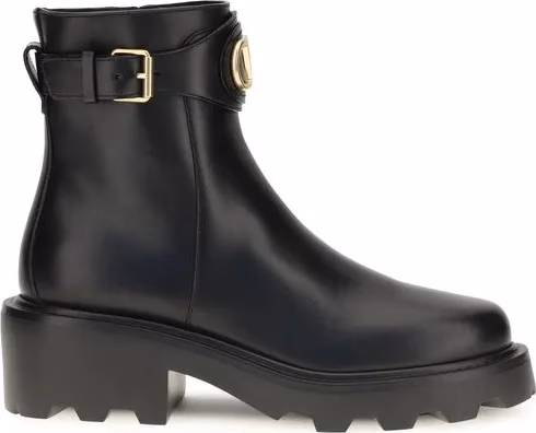Valentino Garavani Black Calf Leather Bos Taurus Ankle Boots