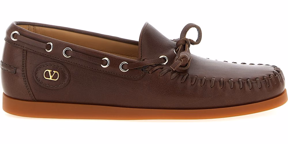 Valentino Garavani Brown Buffalo Leather Moccassin