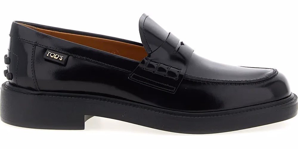 Tod's Black Calfskin Slip-On Loafers