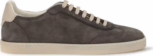 Brunello Cucinelli Gray Calf Leather Bos Taurus Low Top Sneakers