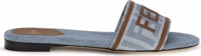 Blue Cotton Flat Sandals