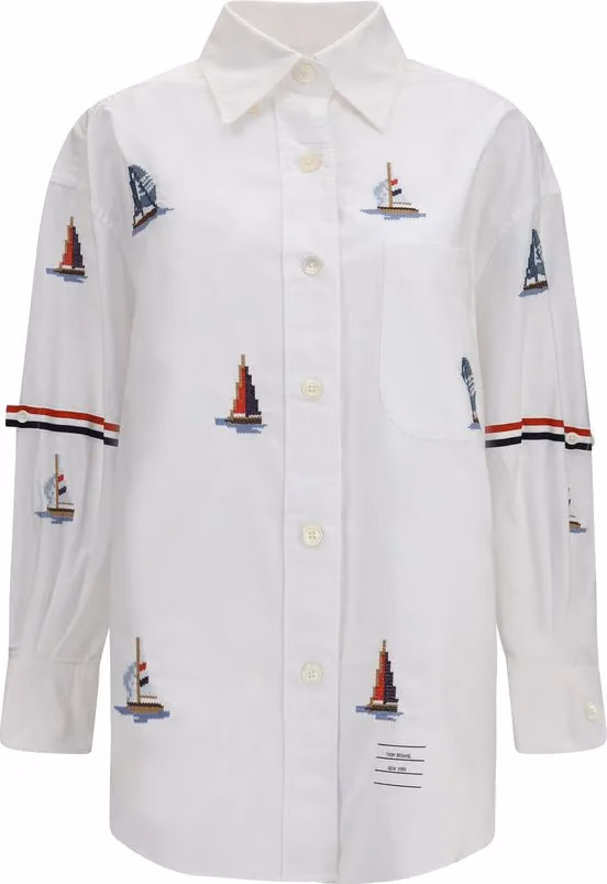 Thom Browne White Cotton Pattern Shirt