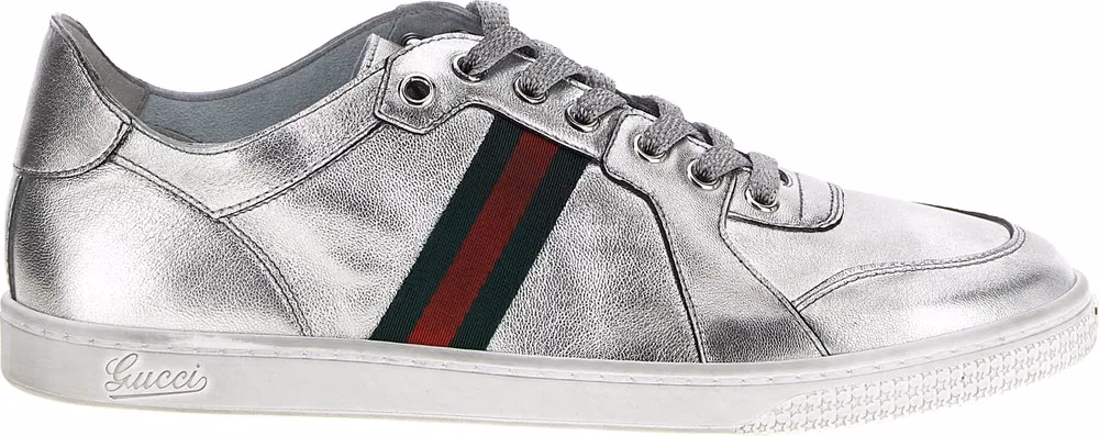 Gucci Silver Lamb Leather Athletic Sneakers