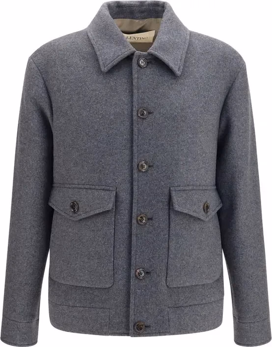 Valentino Garavani Gray Wool Oves Aries Full-Length Jacket
