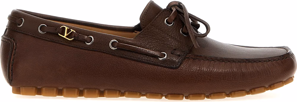 Valentino Garavani Brown Buffalo Leather Slip-On Loafers