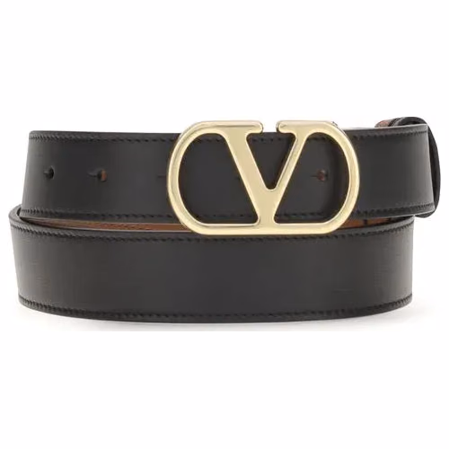 Valentino Garavani Black Calf Leather Bos Taurus Belt