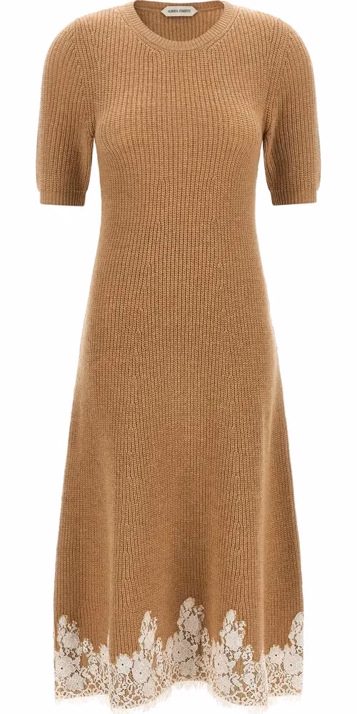 Alberta Ferretti Brown Cashmere Midi Dress