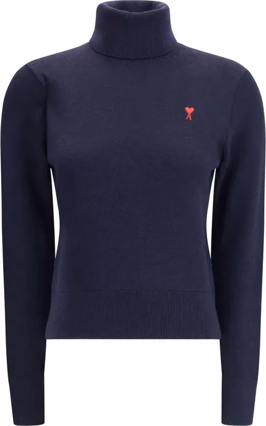 Ami Paris Blue Merino Wool Turtleneck