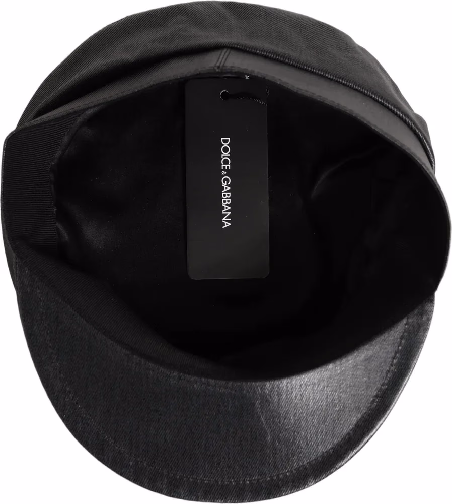 Dolce & Gabbana Black Cotton Gold DG Chain Baker Boy Capello Hat