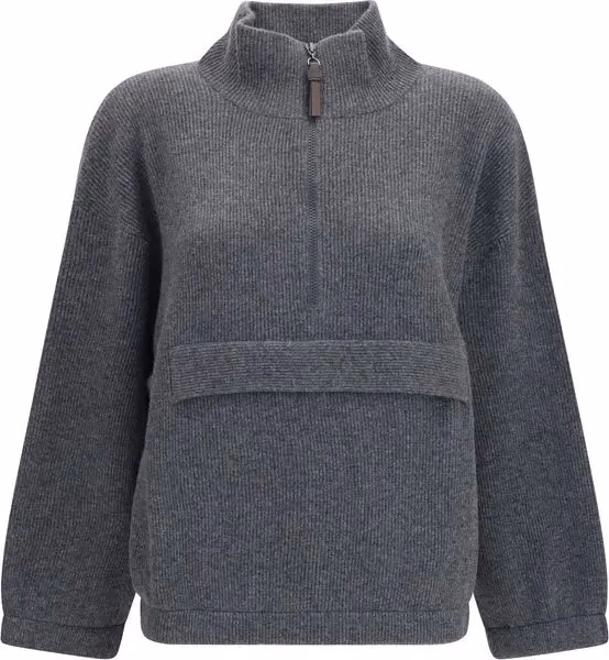 Brunello Cucinelli Gray Cashmere Sweatshirt