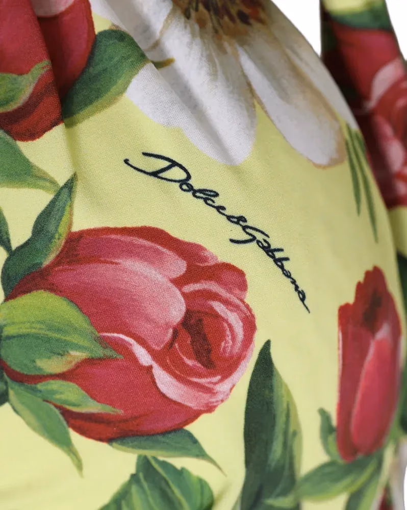 Dolce & Gabbana Yellow Floral Halter Nylon Beachwear Bikini Top