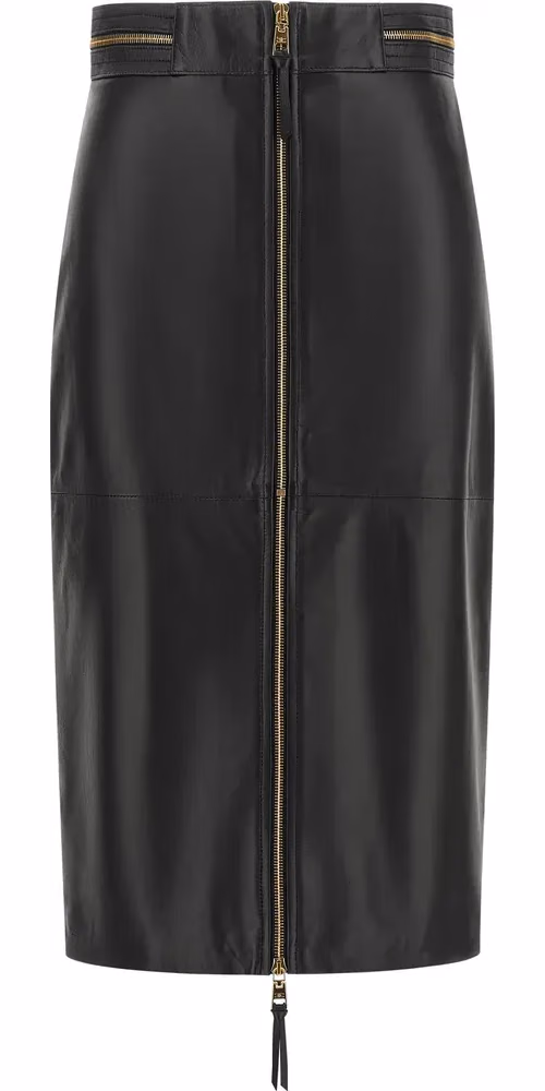Elisabetta Franchi Black Lambskin Midi Skirt