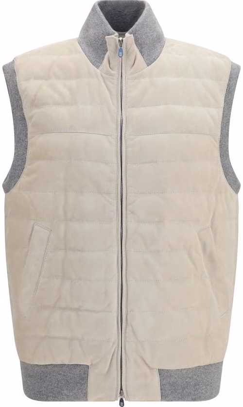 Brunello Cucinelli Beige Calf Leather Bos Taurus Sleeveless Jacket