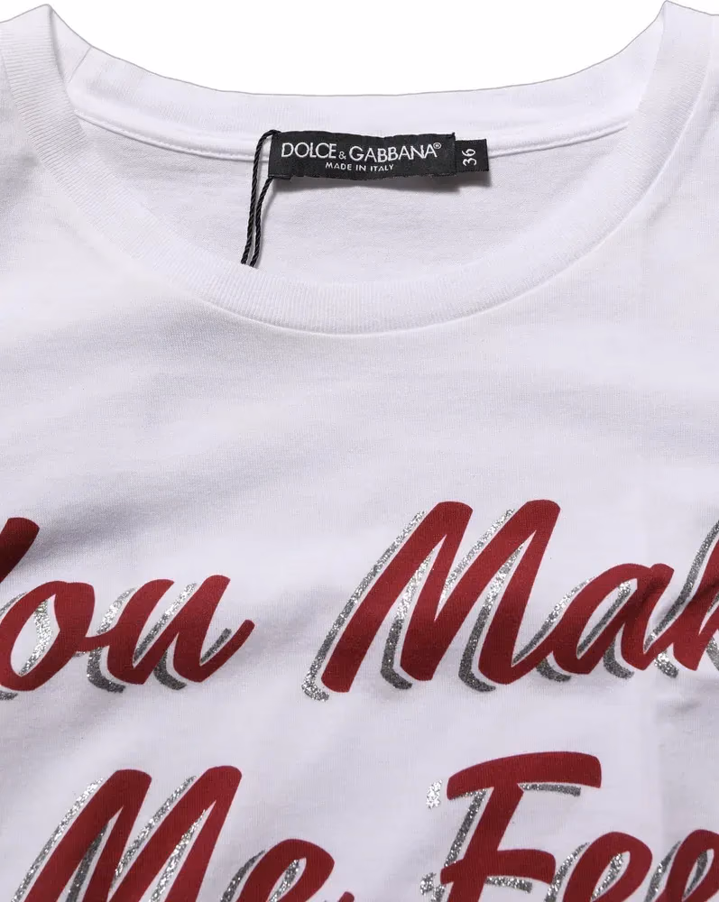 Dolce & Gabbana White Graphic Print Cotton Crew Neck T-shirt