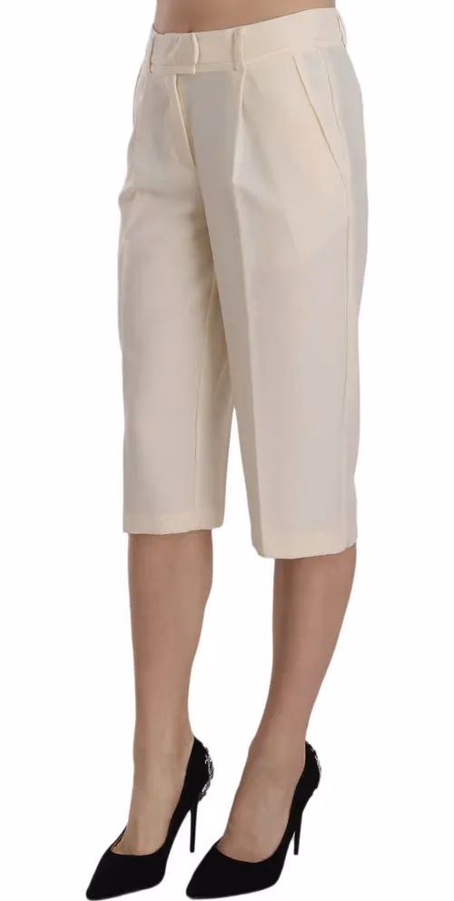 Silvian Heach Cream Mid Waist Cotton Straight Cropped Pants