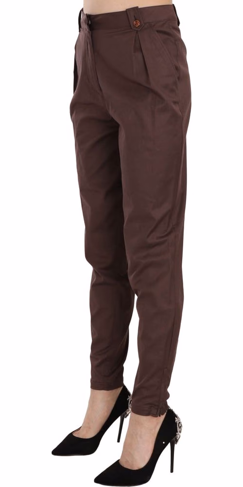 Just Cavalli Brown High Waist Tapered Formal Trousers Pants