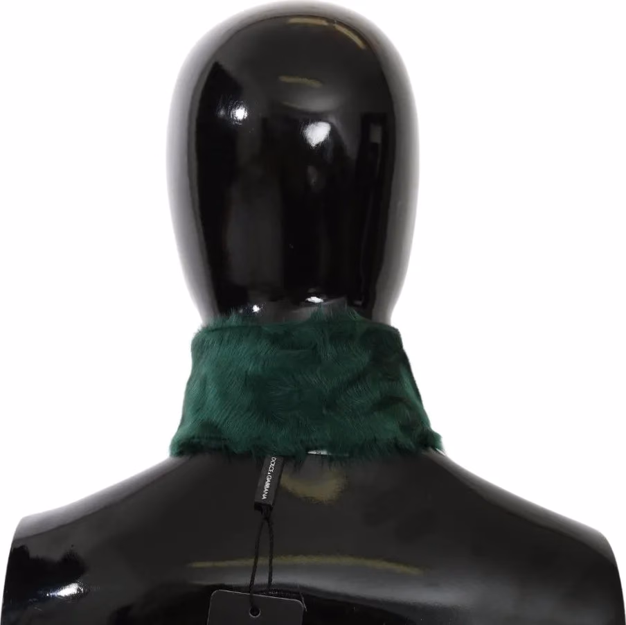 Dolce & Gabbana Green Fur Neck Collar Wrap Lambskin Scarf