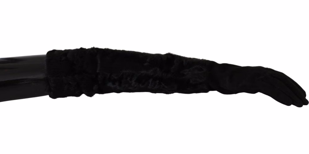 Dolce & Gabbana Black Elbow Length Mitten Suede Fur Gloves