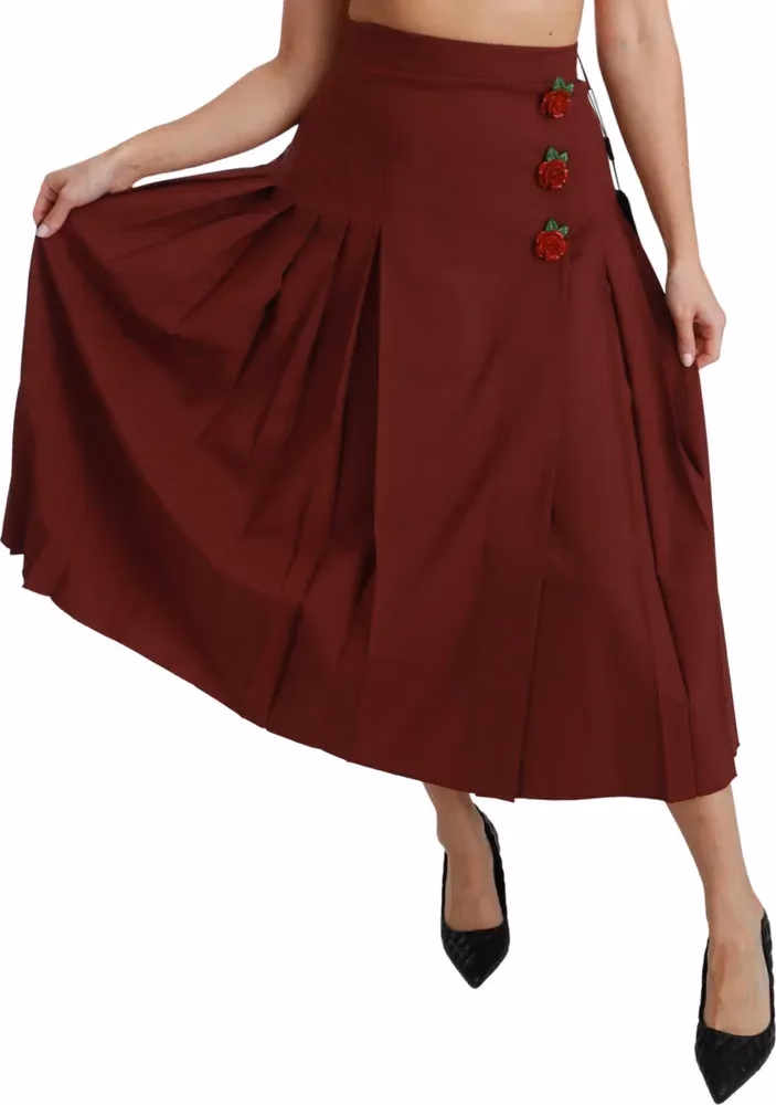 Dolce & Gabbana Red High Waist Pleated Maxi Wool Skirt