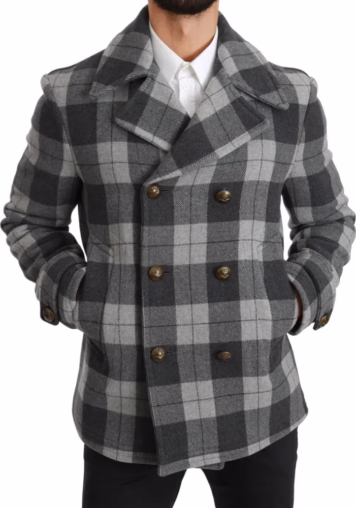 Dolce & Gabbana Gray Check Wool Cashmere Coat Jacket
