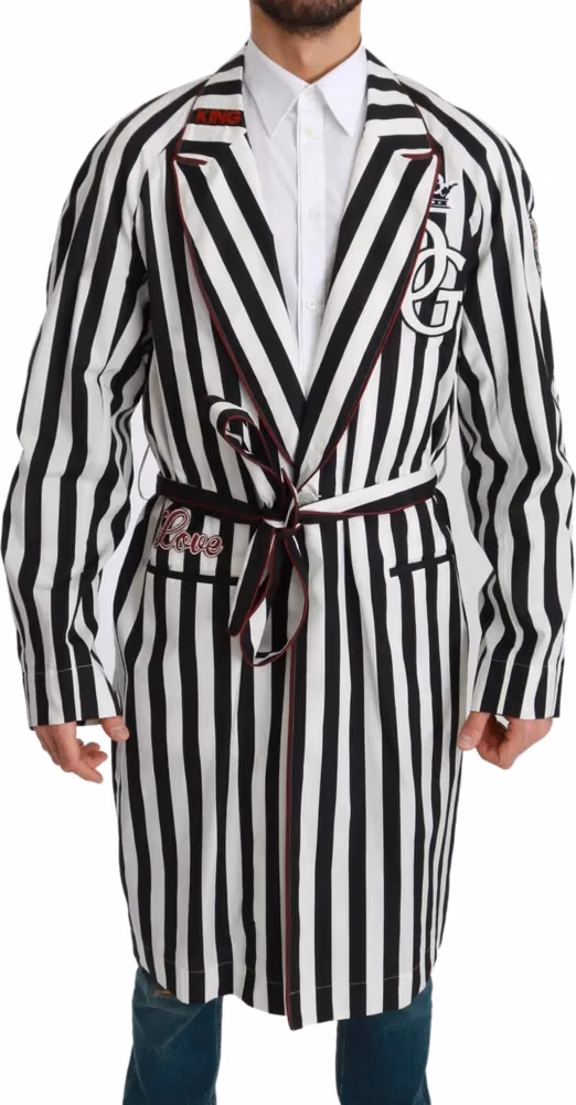 Dolce & Gabbana Black Coat Nightgown  White Cotton Robe