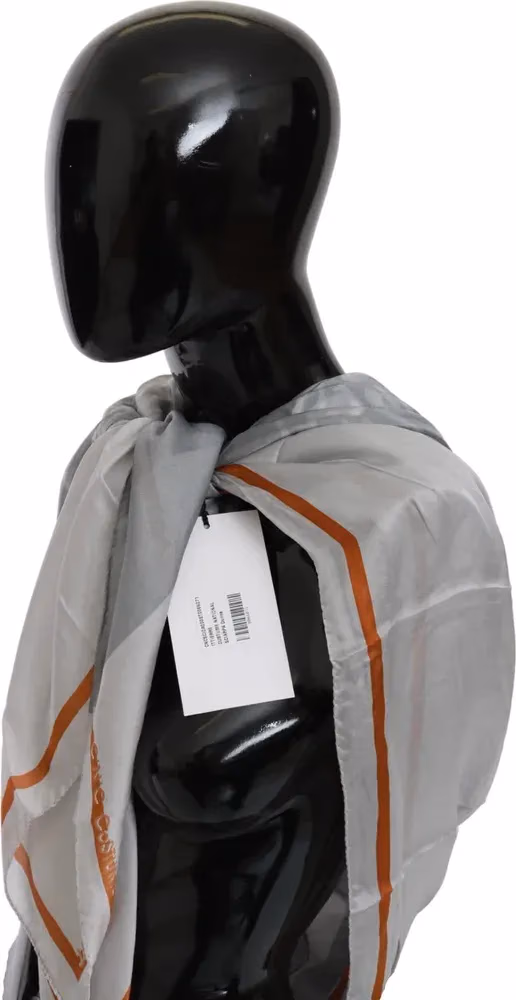 Costume National Gray Orange Silk Floral Foulard Wrap Scarf