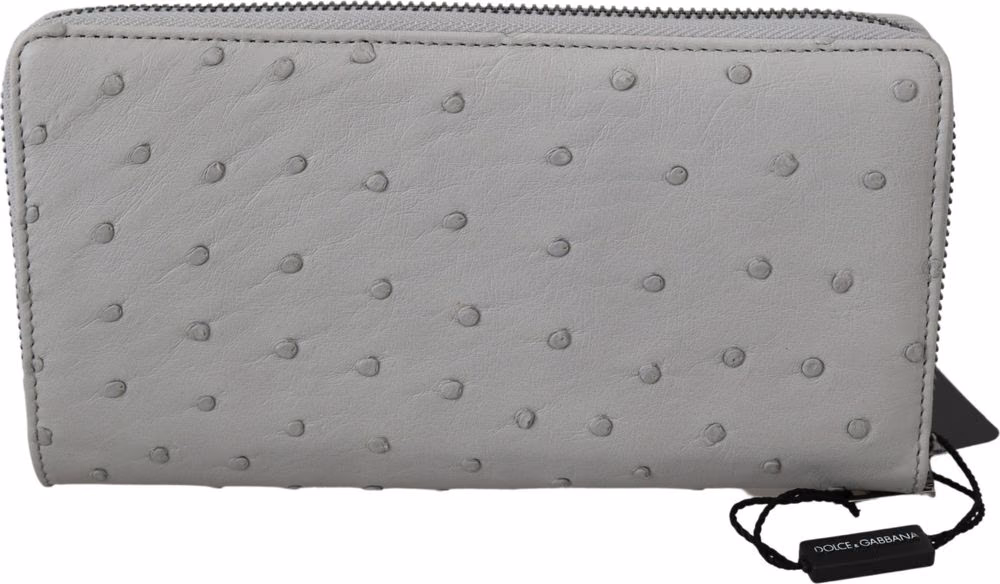Dolce & Gabbana White Ostrich Leather Continental Mens Clutch Wallet