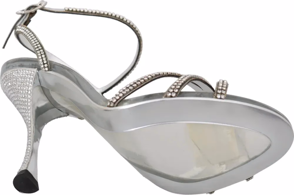 Dolce & Gabbana Silver Crystal Ankle Strap Sandals Shoes
