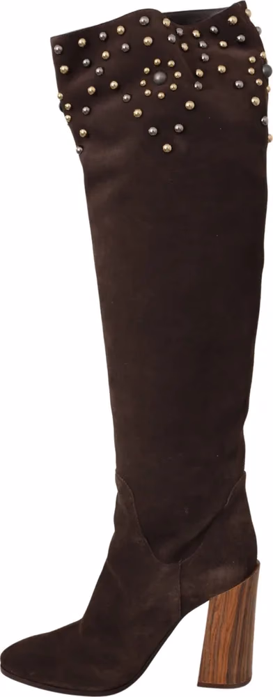 Dolce & Gabbana Brown Suede Studded Knee High Shoes Boots